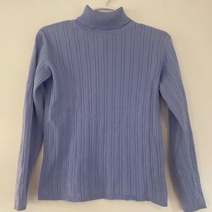 Talbots Petite Small Light Blue Ribbed Turtleneck Sweater 100% cotton